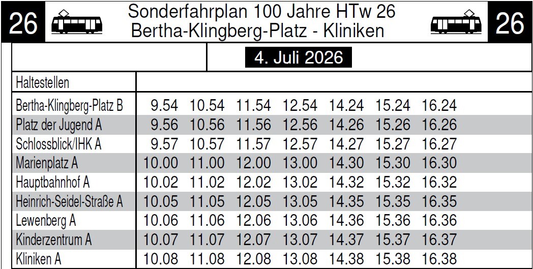 Fahrplan Sonderfahrt